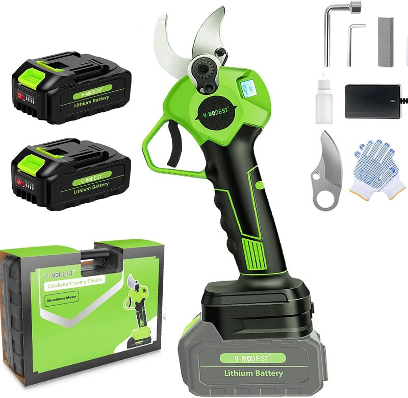 V-MODEST Electric Pruning Shears Cordless,1.6" Diameter Battery Powered Pruning Shears with LCD Display, 900W Brushless Motor Cordless Pruner, Power Scissors for Gardening with 2Pcs 2000mAh Battery - Image 1